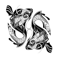 Zodiac Wheel with sign of Pisces.Tattoo design