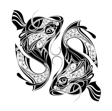 Zodiac Wheel with sign of Pisces.Tattoo design