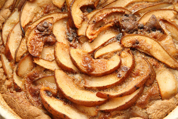 close up of well baked pear cake