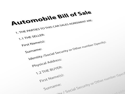 "Automobile Bill of Sale" (contract buyer seller agreement car)