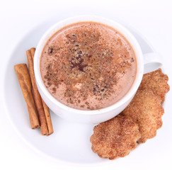 Cup of hot chocolate with cinnamon and cinnamon cookies