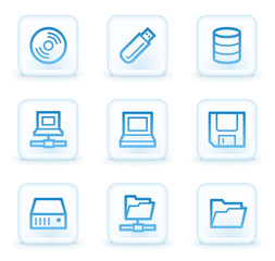 Drives and storage web icons, white square buttons