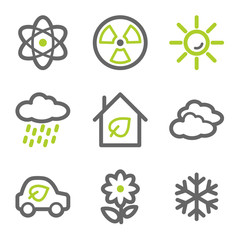 Ecology web icons set 2, green and gray contour series