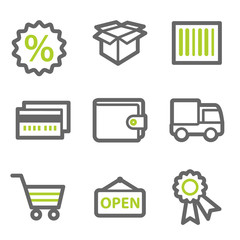 Shopping web icons set 2, green and gray contour series