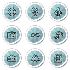 Travel web icons set 5, blue shine stickers series