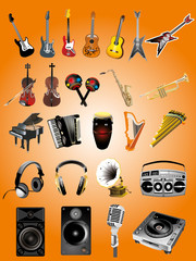 Collection of various music instruments