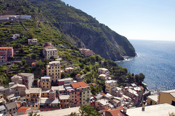 Town and sea landscape at Riomaggiore, Cinque terre, Italia