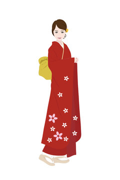 Japanese girl in red kimono
