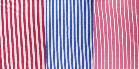 Set of a cotton fabric with red and  blue strips
