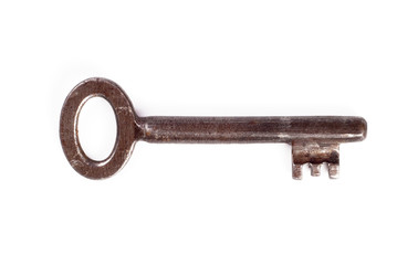 Vintage key on white background