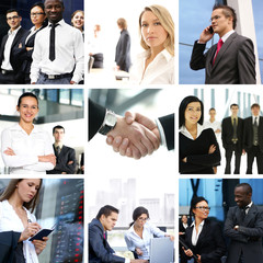 A collage of images with young and smart businesspeople