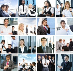 A collage of different business images with young people