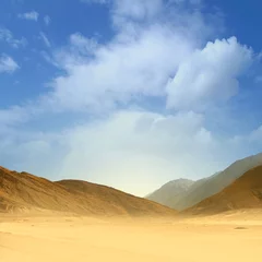 Gardinen Beautiful image of a sand desert on a blue sky background © Acronym