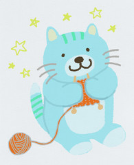 編み物をするネコさん