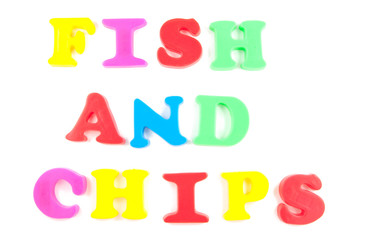 fish and chips written in fridge magnets