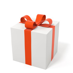 Gift box with a red bow. Isolated on white