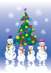Happy family of snowmen