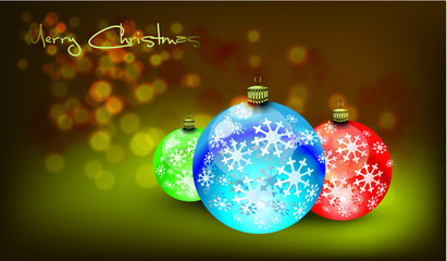 Christmas Card with Realistic Balls and Shiny Wet Drops | Vector