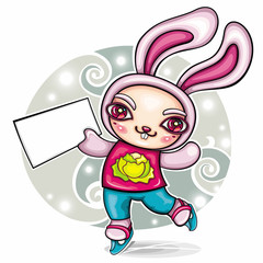 Cute funny cartoon rabbit on Ice Skates