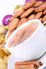 Cup of hot chocolate with cinnamon and cinnamon cookies