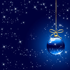 Winter background with blue christmas ball