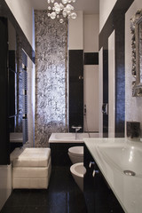 Black and white furniture of the bathroom in a modern home