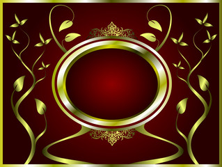 Abstract Gold and deep red Floral Background