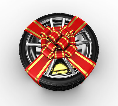 Tire with ribbon - 3d render
