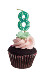 Mini cupcake with birthday candle for eight year old