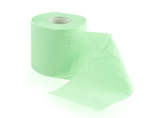 Green toilet roll with perforations over white