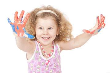 Little girl paint isolated on white