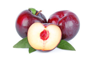 Plums with leaves