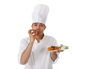 Young nepalese chef male, tasty
