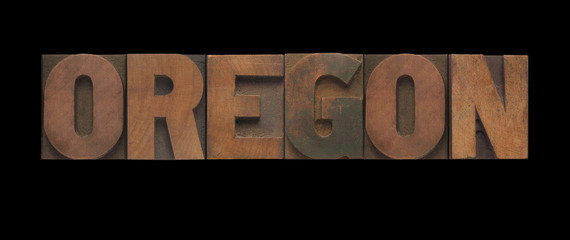 the word Oregon in old letterpress wood type