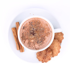 Cup of hot chocolate with cinnamon and cinnamon cookies