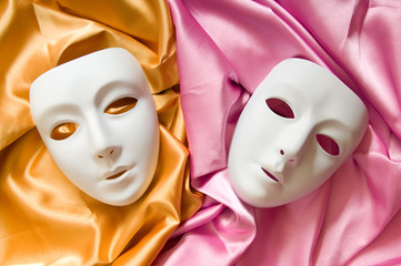 Theatre concept with the white plastic masks