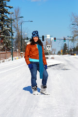 Girl walking in the snow