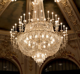 vintage crystal lamp inside theater