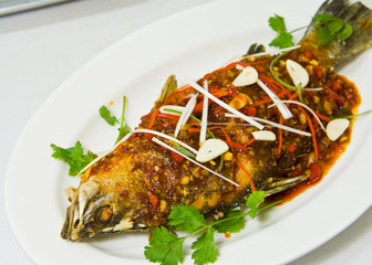 Fried snapper with chili sauce