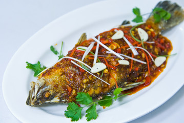 Fried snapper with chili sauce