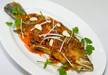 Fried snapper with chili sauce