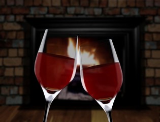 Celebration toast near fireplace