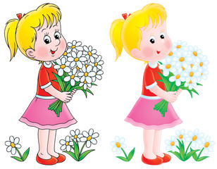 Girl with chamomiles