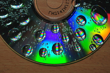 colorful CD disc with dews