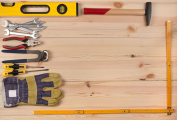 Wooden desk with tools