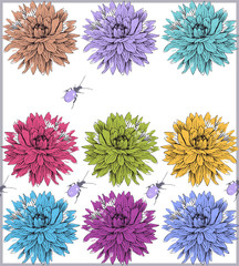 vector background with   colored fantasy flowers and bugs