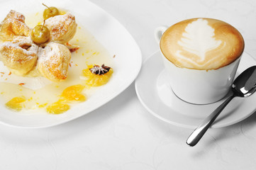 cake  with  syrup and coffee