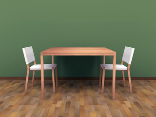 Tavolo e sedie con parete verde