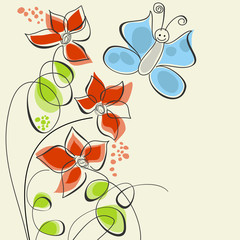 Naklejki  Słodkie kwiaty i motyl