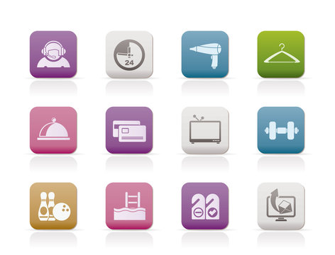 hotel and motel amenity - icons vector icon set